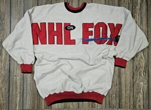 Rare Vintage NHL ON FOX Embroidered Hockey Crewneck Sweatshirt Mens Sz XXL Heavy